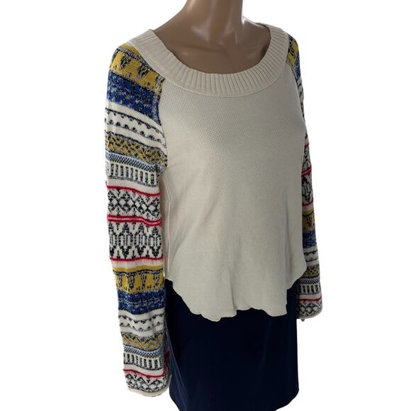 Free People White Fairground Cotton Thermal Sweater Sleeve Top - Picture 7 of 12